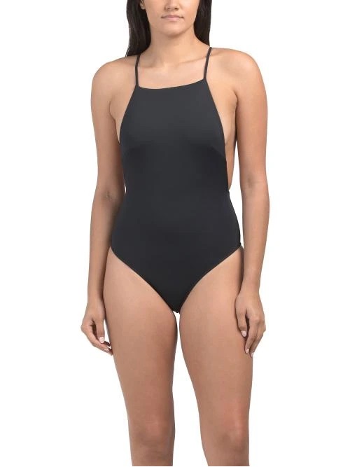 Farm Rio Black High-Neck One-Piece Swimsuit